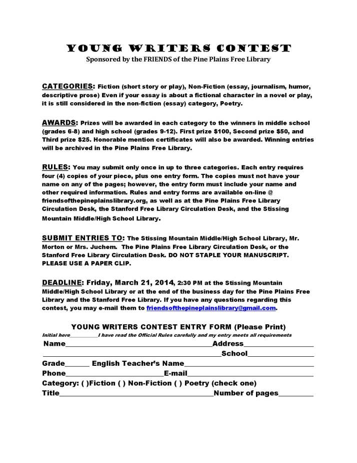 Young Writers Contest Entry Form