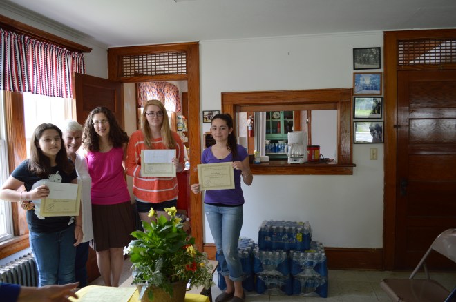 Mikayla Quinn, Vicky LoBrutto (Chairperson Young Writers Contest), Janine Babcock (Teacher, Stissing Mountain Middle School), Hannah Benham, Kelsey Bowen.