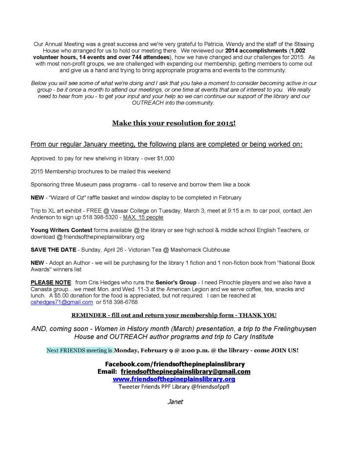 January 2015 newsletter