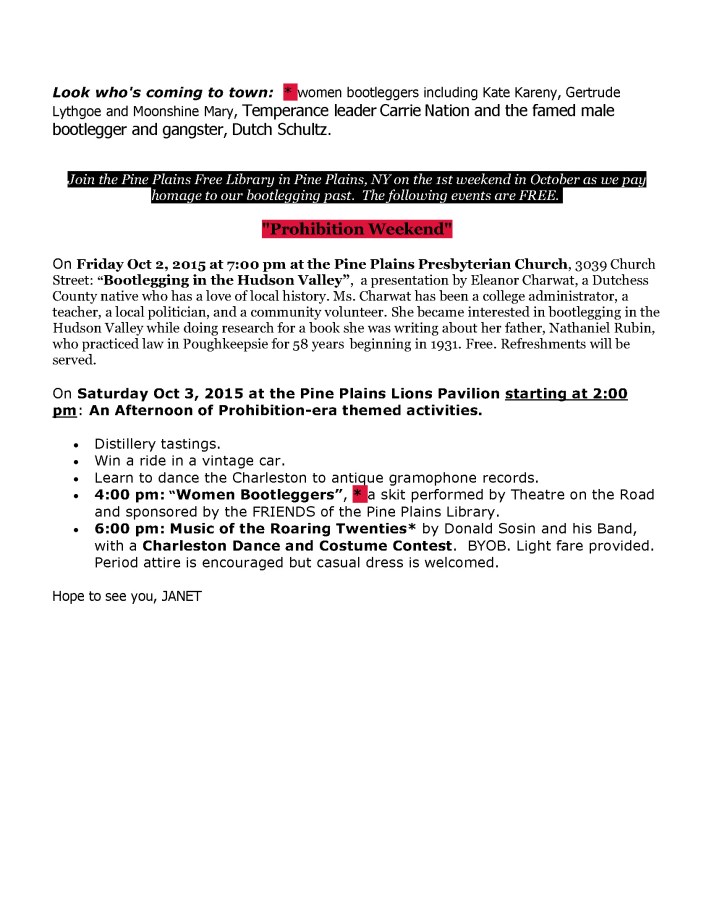 Prohibition weekend reminder note