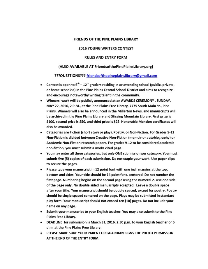 Young Writers Contest 2016 Rules